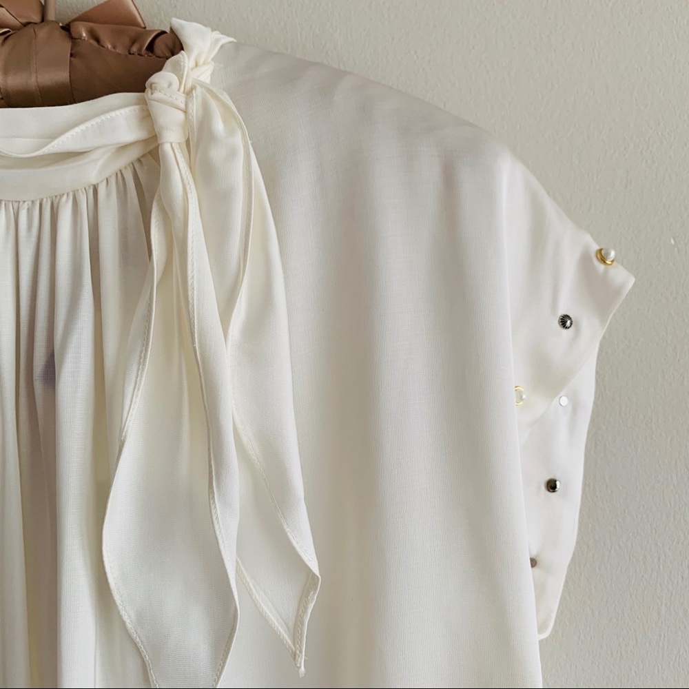 Sandro Courbe Satin Studded Back slit Top Blouse Ecru white - Picture 9 of 16